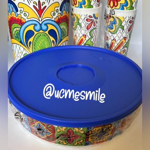 Tupperware Marvelous Talavera Beautiful Pitcher Matching Tumblers Canister Set - Picture 4 of 5